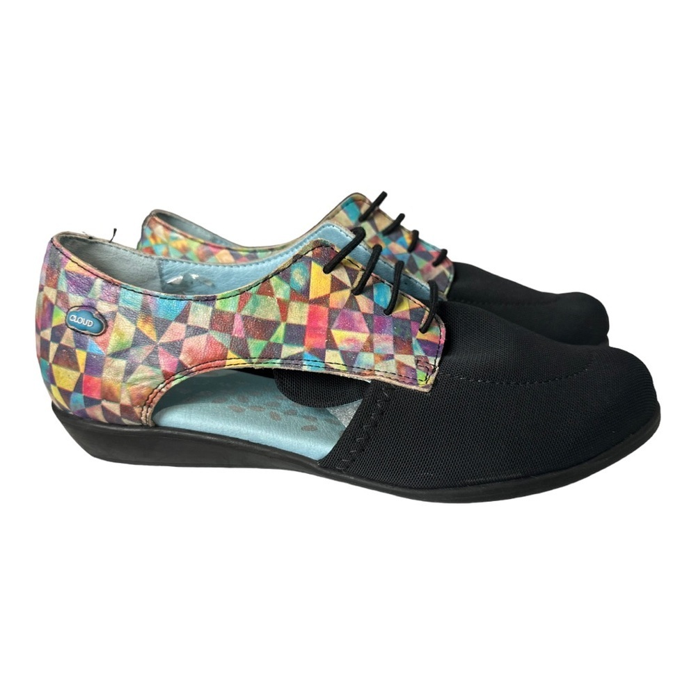 Cloud women’s 38 Black Geometric Open Side Stretch Comfort Oxford Shoes 7.5 - Picture 2 of 5